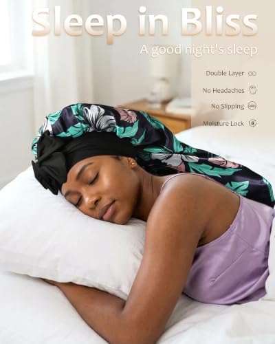 AWAYTR Long Satin Bonnet for Braids - Double Layer Hair Bonnet for Sleeping - Image 6