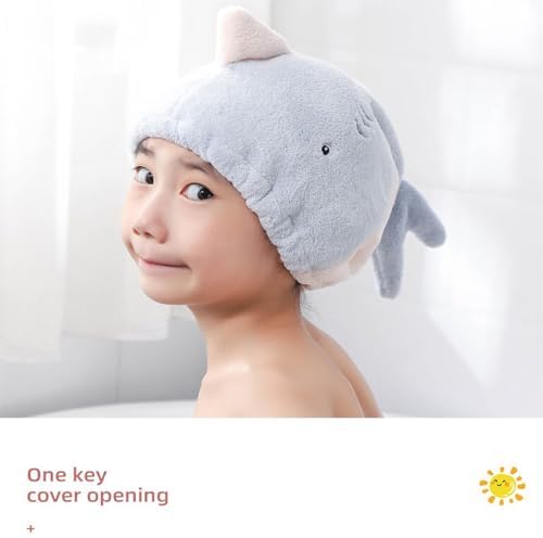 Hair Drying Towel for Kids Girls, Cute Cartoon Absorbent Quick Drying Bath Wrap Set for Bathing, Spa, Swimming Pool, Soft Microfiber Cap for Curly Long & Wet Hair, Blue - Image 2