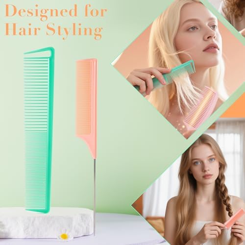 SALONSILK Dopamine Colorful 4PCS Professional Comb Set, Wide Tooth Rat Tail Fine Tooth Hair Combs, Braiding Cutting Barber Styling Curly Parting Set for Men and Women - Image 7