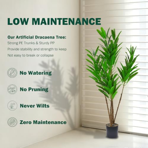 3.3FT Artificial Croton Plant, Faux Green Leaf Croton Tree with 6 Trunks - Image 6