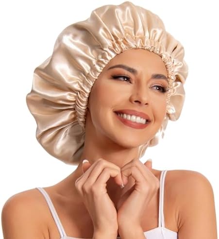 Edoneery Satin Bonnet for Sleeping Women, Double Layer Curly Hair Cap by Edoneery
