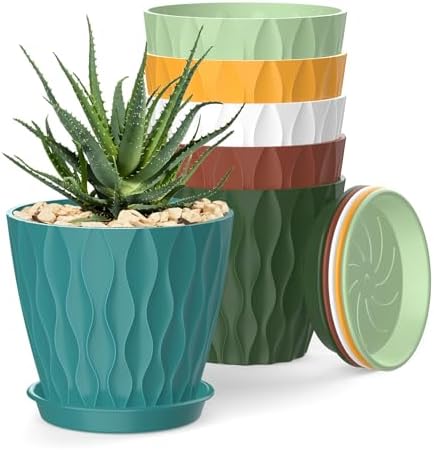 4 Inch Plant Pots, 6 Pack Indoor Flower Pots, Planters with Drainage Holes and Trays for Orchids, Violets, Succulents, Herbs, and Other Plants,Corolful by SQKH