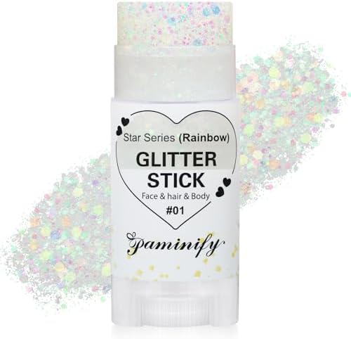 Rainbow White Hair Glitter Stick for Kids,Halloween Mermaid Costume Body Face Glitter, Singer Concert Cosplay Glitter Makeup,Waterproof Sequins Rave Outfit for Women,Mardi Gras Accessories by PaminifyBeautyMakeup