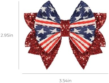 4th of July Bows Hair Clips 2pcs 3.5" Glitter Red White Blue Stars Stripes Patriotic Hair Bows for Teen Girls Women Independence Memorial Day Xmas Party Outfit Dress Decor Accessory Gift - Image 7