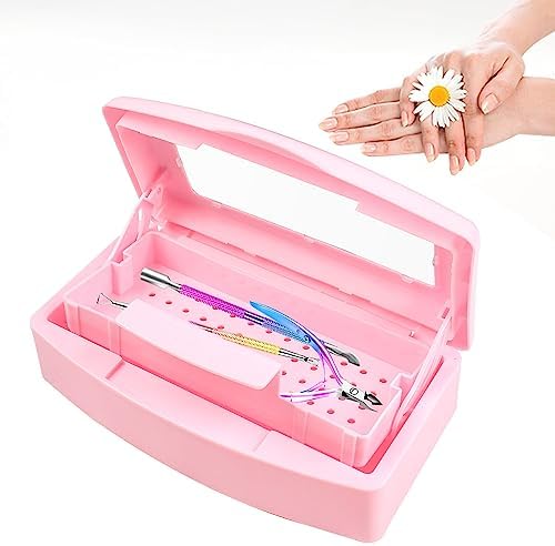 Nail Tool Sterilizer Box, Plastic Sterilizing Tray, Plastic Clean Sterilizing Box Storage Organizer for Nail, Tweezers, Eyelash Extensions, Hair Salon, Spa & Cutter Manicure Equipment (Pink) by BOMOQING