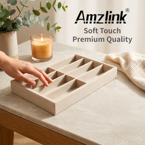 Amzlink® Sunglass Organizer Tray, 8 Slot Velvet Glasses Holder for Eyeglasses, Sunglasses, Jewelry & Watch Display, Men's/Women's Drawer Dresser Vanity Nightstand Storage, Beige - Image 3