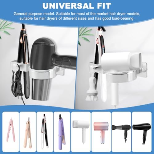 Silver Hair Dryer Holder Wall Mount, No Drill Hair Tool Organizer - Image 3