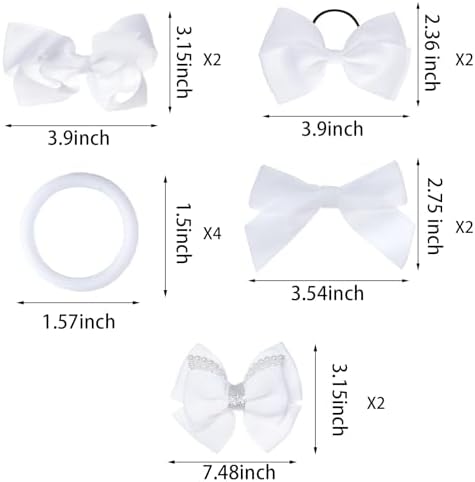 phnydreg Girl White Hair Bow Accessories 14 Pieces Uniform Hair Bows Hair Clips Headband for School Toddler Girls - Image 2