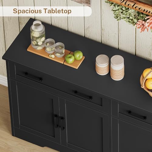usikey 55" Buffet Cabinet with Storage and Drawers, Large Sideboard Buffet Cabinet with Adjustable Shelves and Doors, Modern Coffee Bar for Kitchen, Living Room, Black - Image 6