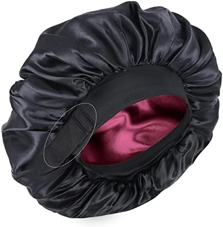 Double Layer Adjustable Satin Bonnets for Sleeping Women (Black and Wine) by XRACEPHOL