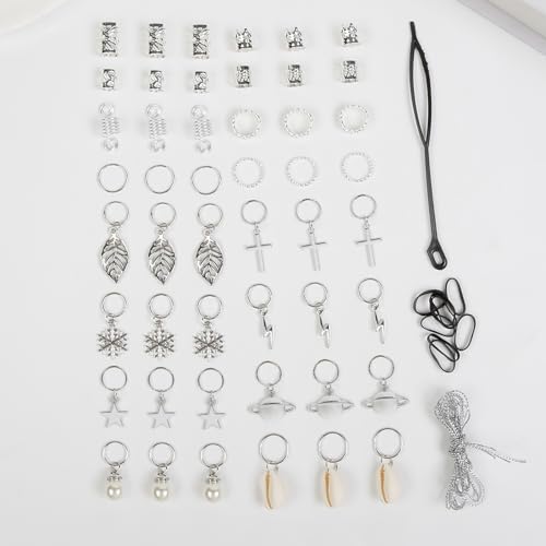 259 Pcs Hair Jewelry for Braids,Gold Hair Accessories for Women,Loc Jewelry for Hair Dreadlock Metal Hair Charms Braids Rings Cuffs Clips for Dreadlock Accessories Extensions Decorations Silver - Image 3