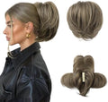 HOOJIH Messy Bun Hair Piece, Claw Clip in Straight Hair Bun 9 Inch Short Ponytail Extension with Bendable Metal Wire Hair Pieces for Women Fake Hair Bun - Chocolate Brown Ash Blonde Highlights by HOOJIH