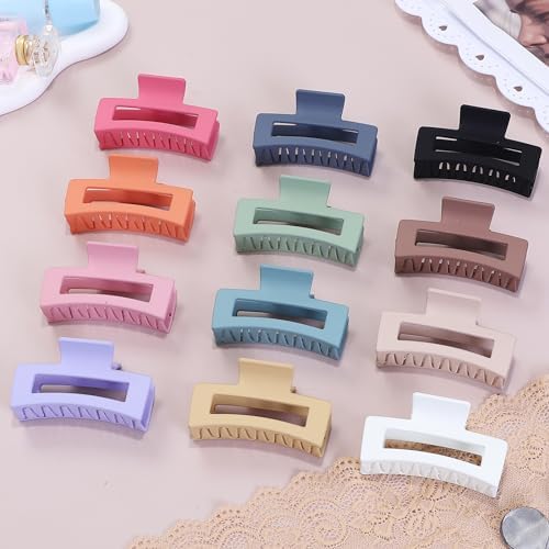 Sisiaipu 12 Pcs Medium Hair Clips, 3.5 Inch, Colorful - Hair Clips for Thick and Thin Hair, Square Claw Clips, Jaw Clips, Bulk Hair Accessories for Women and Girls - Image 4