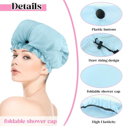 2 Pcs Large Shower Cap for Braids, Extra Long Shower Cap for Women Long Hair & Locs, Waterproof Hair Bonnets for Dreadlocks Drawstring Bath Caps for Women & Men (Pink, Light Blue) - Image 3