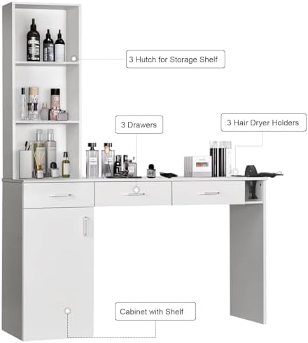 4ever2buy Salon Stations for Hair Stylist, White Barber Hair Salon Station - Image 6