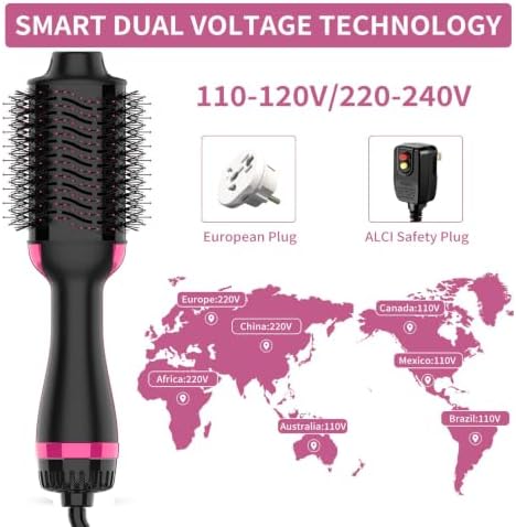 Dual Voltage Hair Dryer Brush for European Travel, 120V - 240V One Step Hair Dryer and Styler Volumizer, Professional Blow Dryer Brush with Negative Ion Anti-frizz for Drying, Straightening, Salon - Image 2