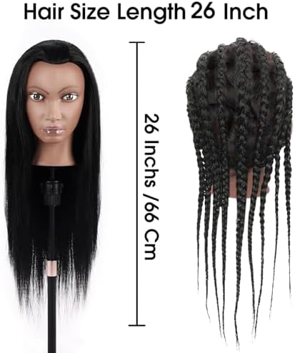 80% Real Hair Mannequin Head,TopDirect 26''Black Hairdresser Cosmetology Doll Head Styling,Manikin Heads Hairs Braiding DIY Styling with Clamp Holder and Tools Set - Image 6