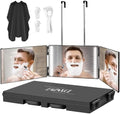 LMZNXCZ with LED Lights 3 Way Mirror for Self Hair Cutting,360 Haircuts Mirror Men for Barber Use Tools,to See Back of Head,Tri Fold with Portable Height Adjustable Telescoping Hooks by LMZNXCZ
