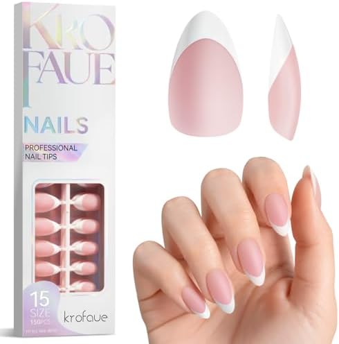 Krofaue French Tips Press On Nails – Pink Matte Short Almond Press On Nails by krofaue