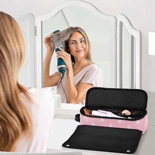 White Ribbon Hair Tools Travel Bag Carrying Case Portable Travel Organizer Pouch with Heat Resistant Mat for Curling Iron Hair Dryer Flat Irons - Image 6