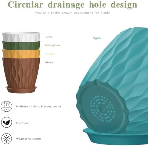 7 Inch Plant Pots 5 Pack, Flower Planters with Drainage Holes and Trays,Plastic Pots for Indoor Outdoor Plants,Multicolor - Image 4