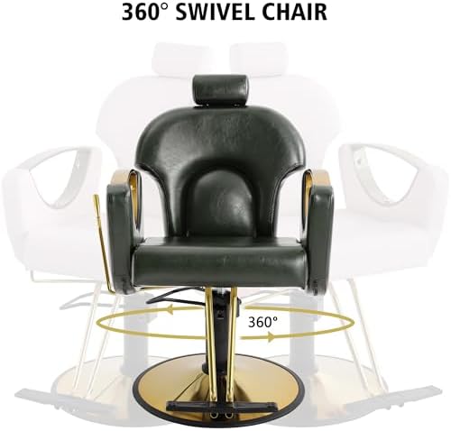 KIGOTY Salon Chair for Hair Stylist, 360° Swivel Reclining Barber Chair for Barbershop, Height Adjustable Hair Chairs, Hairdresser Braiding Styling Chairs, Beauty Spa Equipment (Dark Green) - Image 3