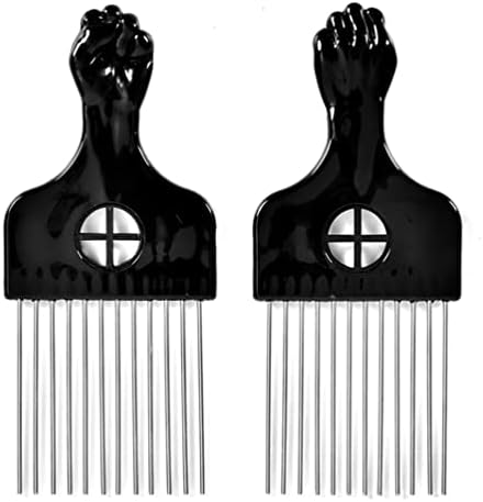 2 Pack Hair Picks for Afro, Curly Hair Styling - Metal Hairdressing Tools for Women and Men (Black) by MODSIGHT