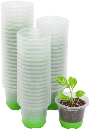 MIXC Clear Nursery Pots with Silicone Base, 4-Inch, 60-Pack by MIXC