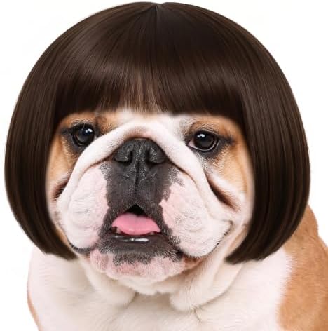Funny Dog Wig, Short Straight Hair Pet Costume with Bangs for Halloween by DoraBridal