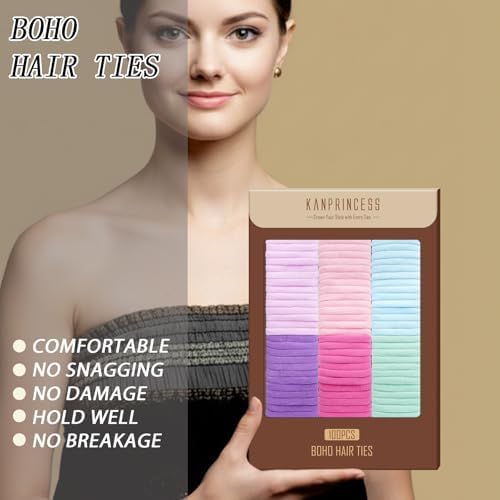 Kanprincess Nylon Hair Ties, 100PCS No-Damage Soft Bands for Women - Image 5