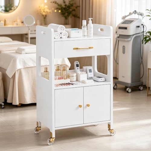 BarberPub Salon Trolley Cart with Magnetic Cabinet, Locking Wheels 2494 - Image 2