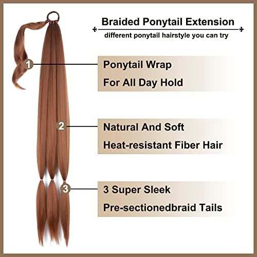 34'' Ponytail Extension with Hair Tie Straight Wrap Around Hair Extensions - Image 3