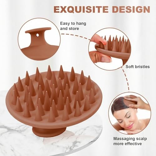 Meartchy Silicone Scalp Massager Shampoo Brush, Scalp Brush for Hair Growth & Dandruff Removal, Hair Scrubber Scalp Stimulator Exfoliator Brush with Soft Bristles for Wet Dry Scalp Care (Brown) - Image 3