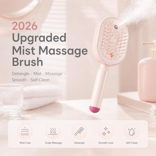 2026 Upgraded Electric Spray air Cushion Massage Comb, Anti-Static & Detangling,Retractable Massage Steam Brush for Frizzy Hair & Scalp Care,Women Men (Pink) - Image 2