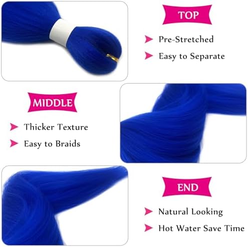 Blue Braiding Hair Pre Stretched 30 inch Long Blue Hair Extensions For Braiding Knotless Crochet Braids Synthetic Hair Weave Bundles Hypoallergenic Prestretched Braiding Hair Extensions 3 Pack - Image 3
