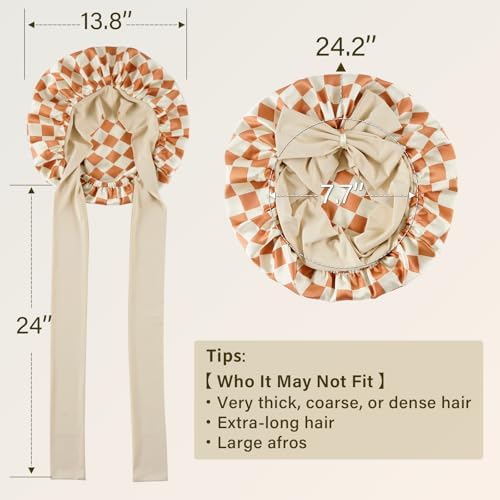ZIMASILK 100% Mulberry Silk Bonnet for Sleeping Women Long Hair, Checkered - Image 5
