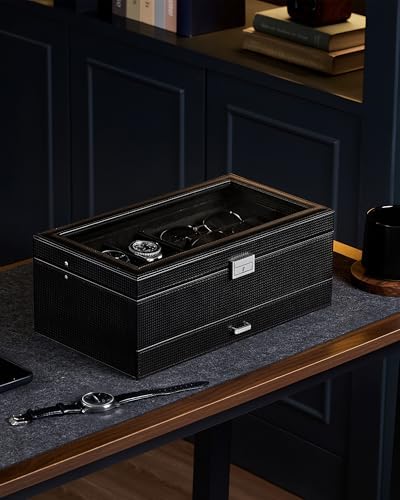 ProCase Mens Jewelry Box,6 Slot Watch Box & 3 Slot Sunglass Holder-AllBlack - Image 4
