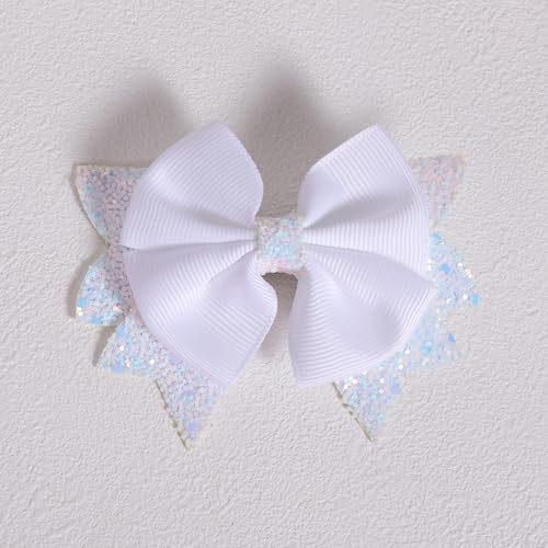 3.5-Inch Boutique Hair Bows Glitter White Ribbon Bow-Knot Alligator Clips Hairpins for Teen Toddler Flower Girls Kids Women Wedding Christmas Dress Decor Accessory Birthday Gift - Image 3