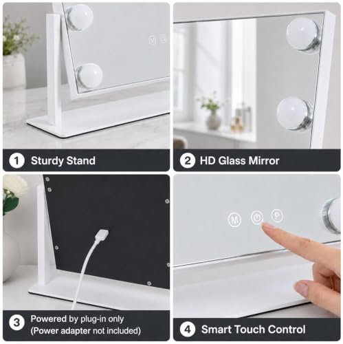Vanity Mirror with Lights, 13'' x 11'' Lighted Makeup Mirror for Desk, Hollywood Mirror with 12 Dimmable Bulbs, 3 Color Modes, Smart Touch Control, 360°Rotation, Gifts for Girls, Women, Wife - Image 5