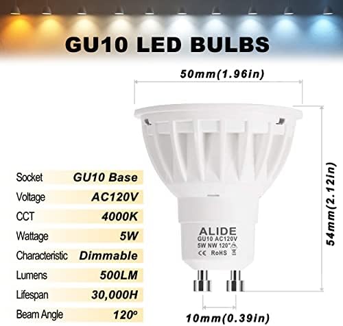 ALIDE Dimmable GU10 Led Bulbs Replace 50W Halogen,4000K Neutral White 6PCS - Image 3