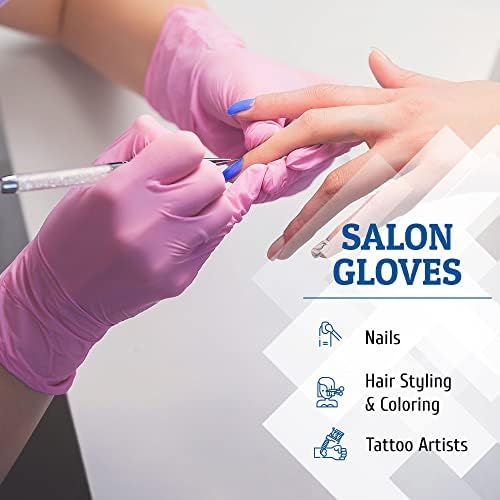Hand-E Touch Pink Nitrile Disposable Gloves - Esthetician, Nail Tech, Hair Dye & Stylist, Cleaning Gloves - Image 3