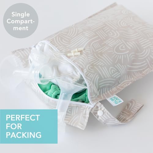 Bumkins Waterproof Wet Bag for Baby, Travel, Swim Suit, Cloth Diapers, Pump Parts, Pool, Beach, Gym Clothes, Toiletry, Hook to Stroller, Daycare, Zipper Reusable Wetdry Packing Pouch, Boho Beige - Image 2