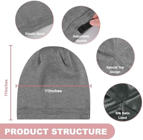 ZHENSILK Silk Bonnet for Sleeping Women, Adjustable Silky Satin Lined Sleep Cap, Silk Hair Wrap Slouch Beanie Hat - Image 3