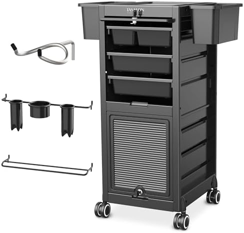 TASALON Professional Rolling Salon Cart, 6-Drawer Storage Trolley with Tool Holders, 33-Inch Height,Barber Shop Hairdressing Beauty Versatile Equipment Black by TASALON