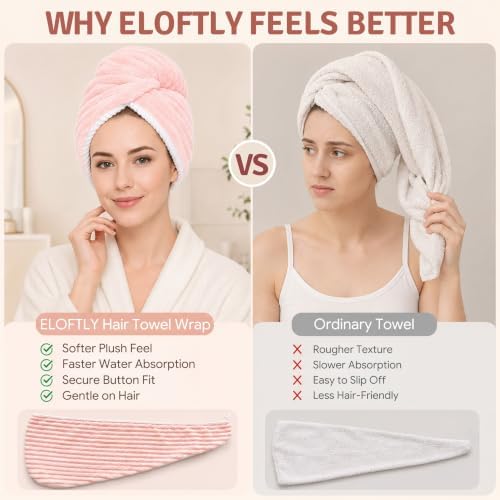 2 Pack Microfiber Hair Towel Wraps, Quick Dry Turbans, Pink & Blue - Image 5