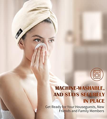 POPCHOSE Microfiber Hair Towel Wrap, 3-Pack, Beige, Grey, Blue - Image 4