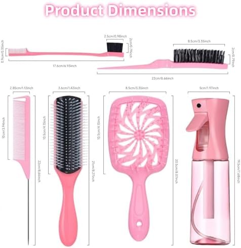 Hair Brush Set with Detangling Brush,Spray Bottle,3 Pieces Rat Tail Combs For Toddlers,Suitable for Pain-Free Brushing on All Wet or Dry Hair Types (Pink) - Image 2