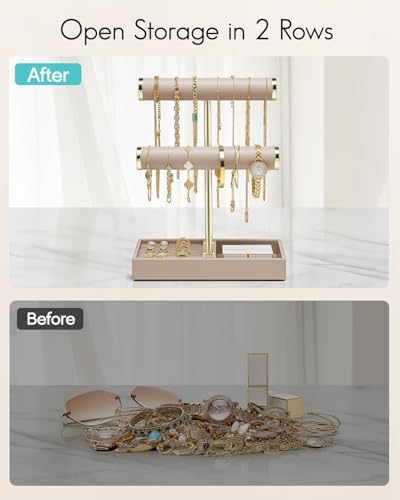 VLANDO Jewelry Organizer, 2 Tier Jewelry Bracelet Necklace Holder with Tray - Image 5