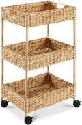 Best Choice Products 3-Tier Water Hyacinth Rolling Nursery Caddy w/Wheels, Utility Cart, Storage Organization for Bathroom, Craft Room, Laundry Room - Natural by BestChoiceProducts