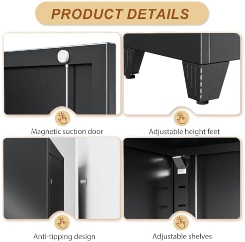 79" Black Metal Storage Cabinet with 2 Doors and 5 Adjustable Shelves,Steel Garage Tool Cabinet, File Cabinet,Kitchen Pantry Cabinet for Home,Office,Garage,School,Warehouse - Image 5